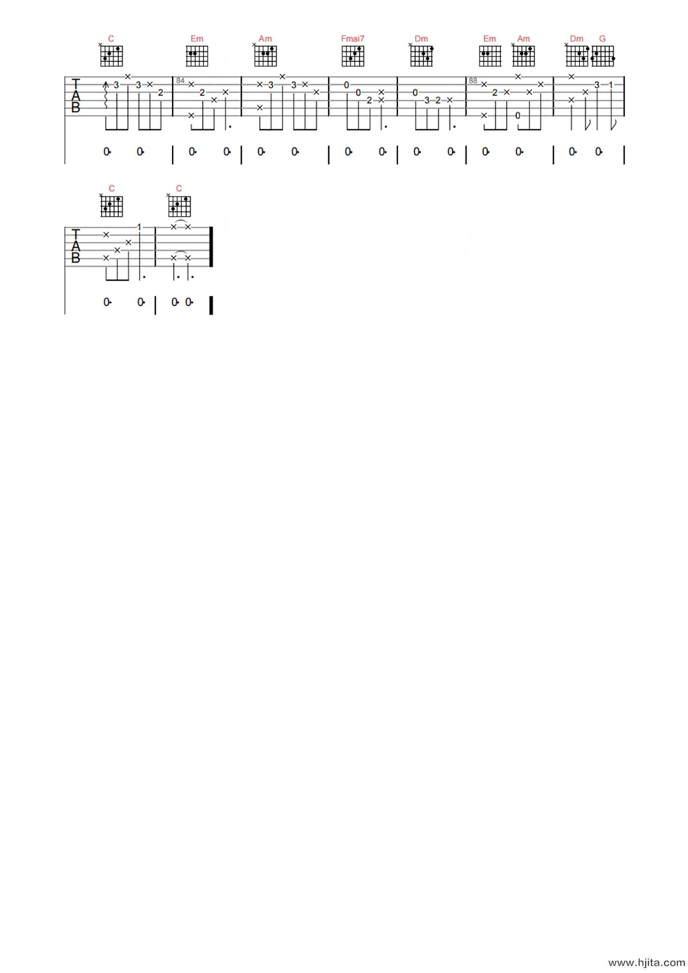 王菲《我和我的祖国》吉他谱-C调原版吉他六线谱