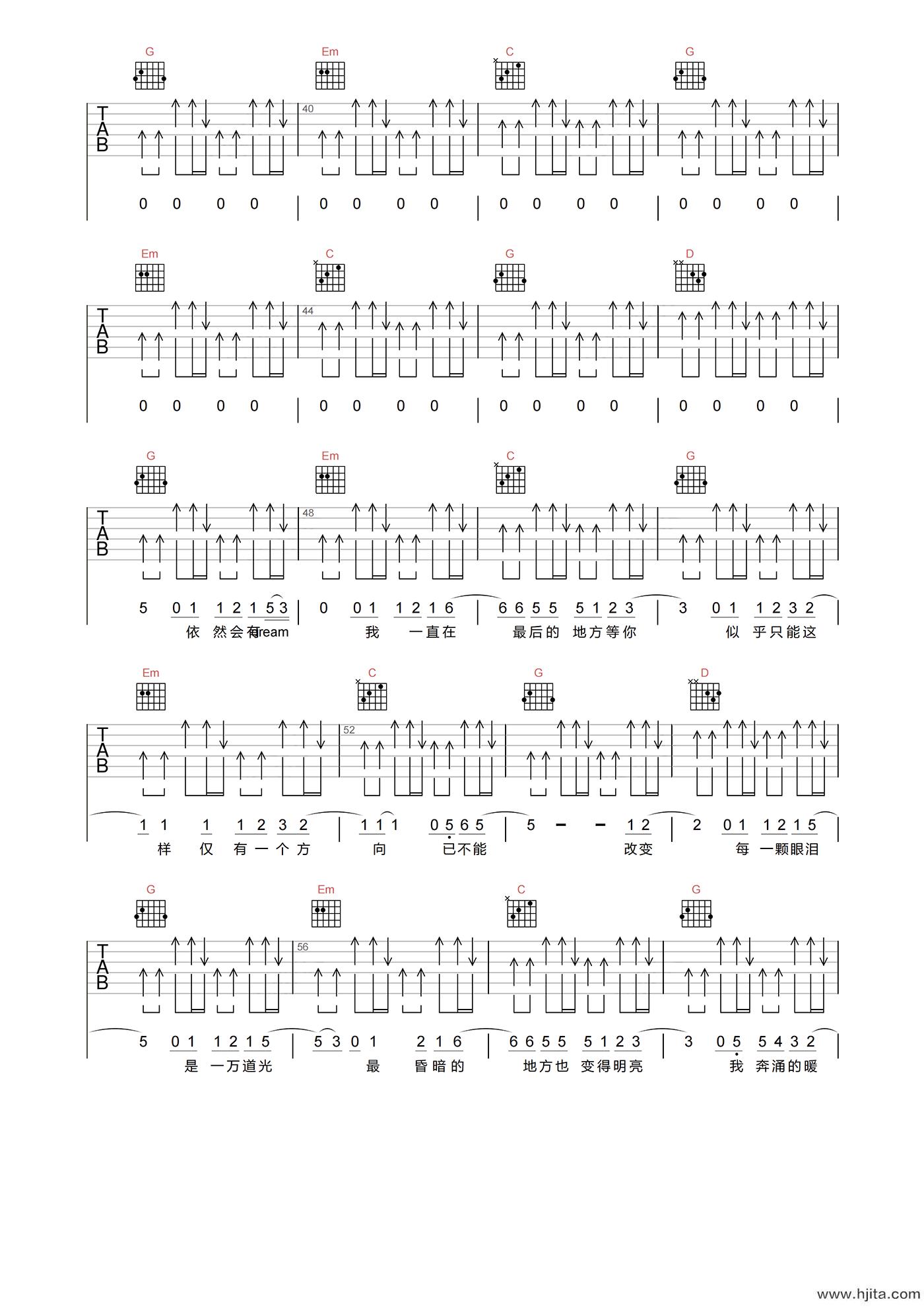 逃跑计划《一万次悲伤》吉他谱-G调指法吉他六线谱