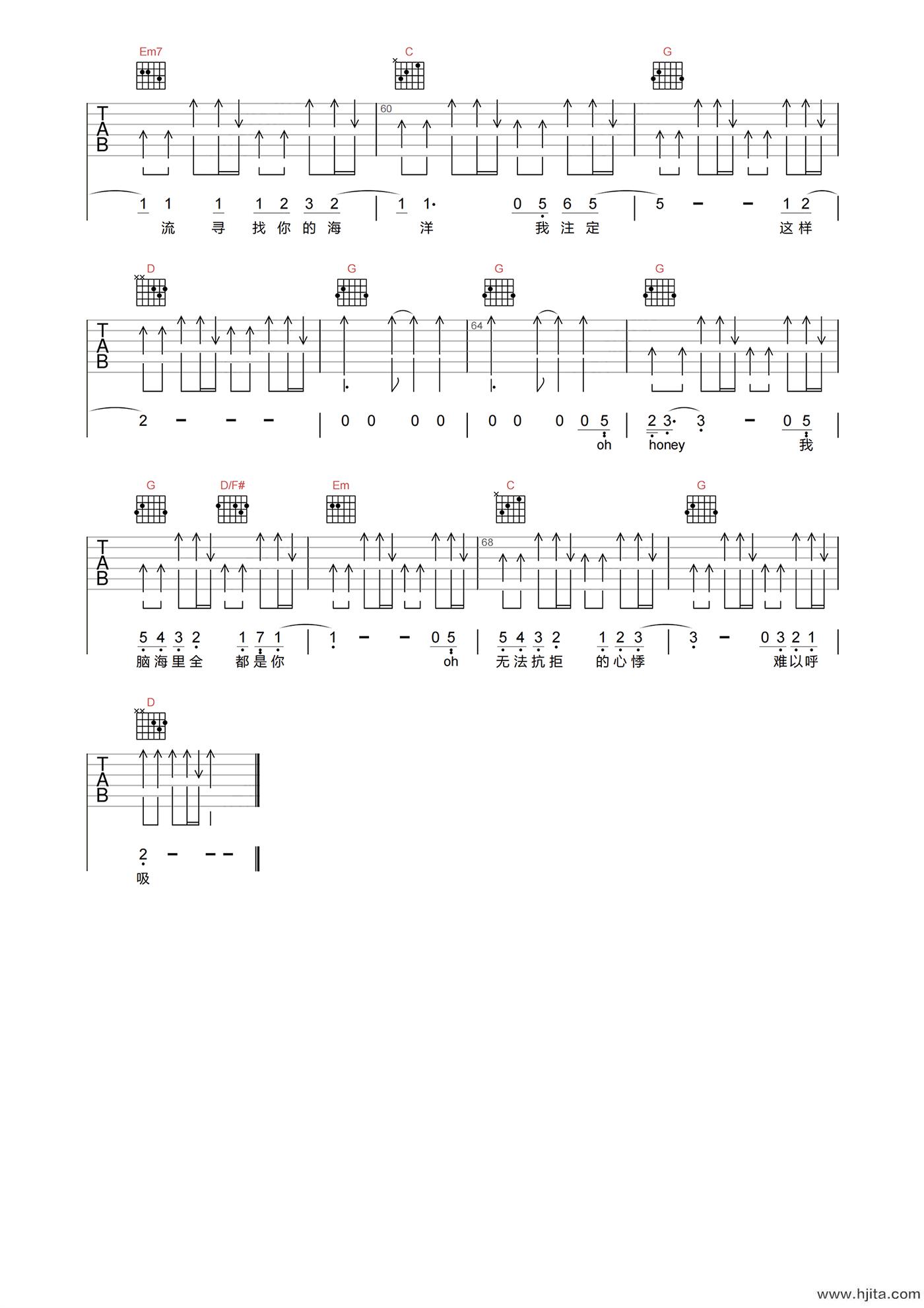 逃跑计划《一万次悲伤》吉他谱-G调指法吉他六线谱