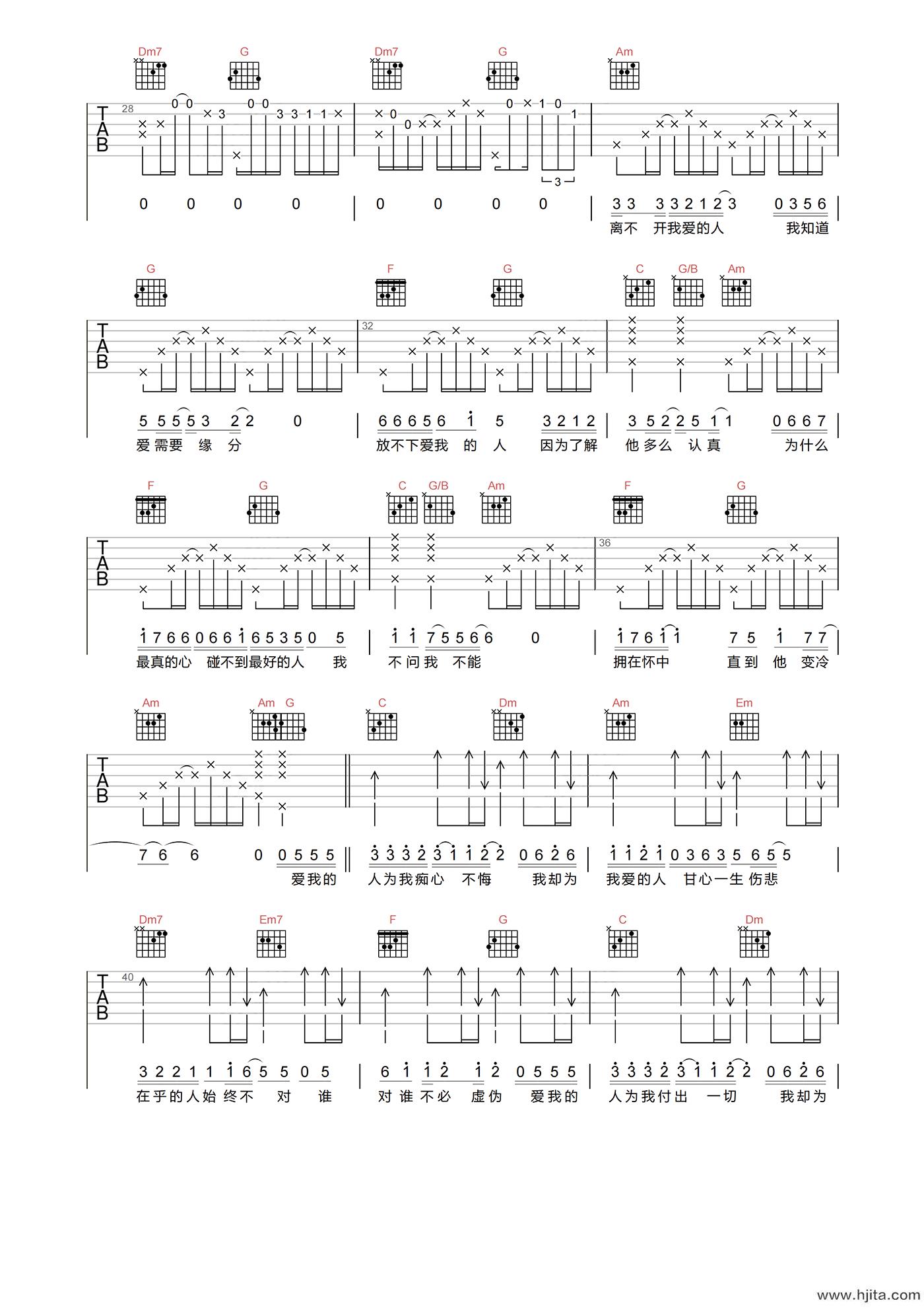 游鸿明《爱我的人和我爱的人》吉他谱-C调原版弹唱谱