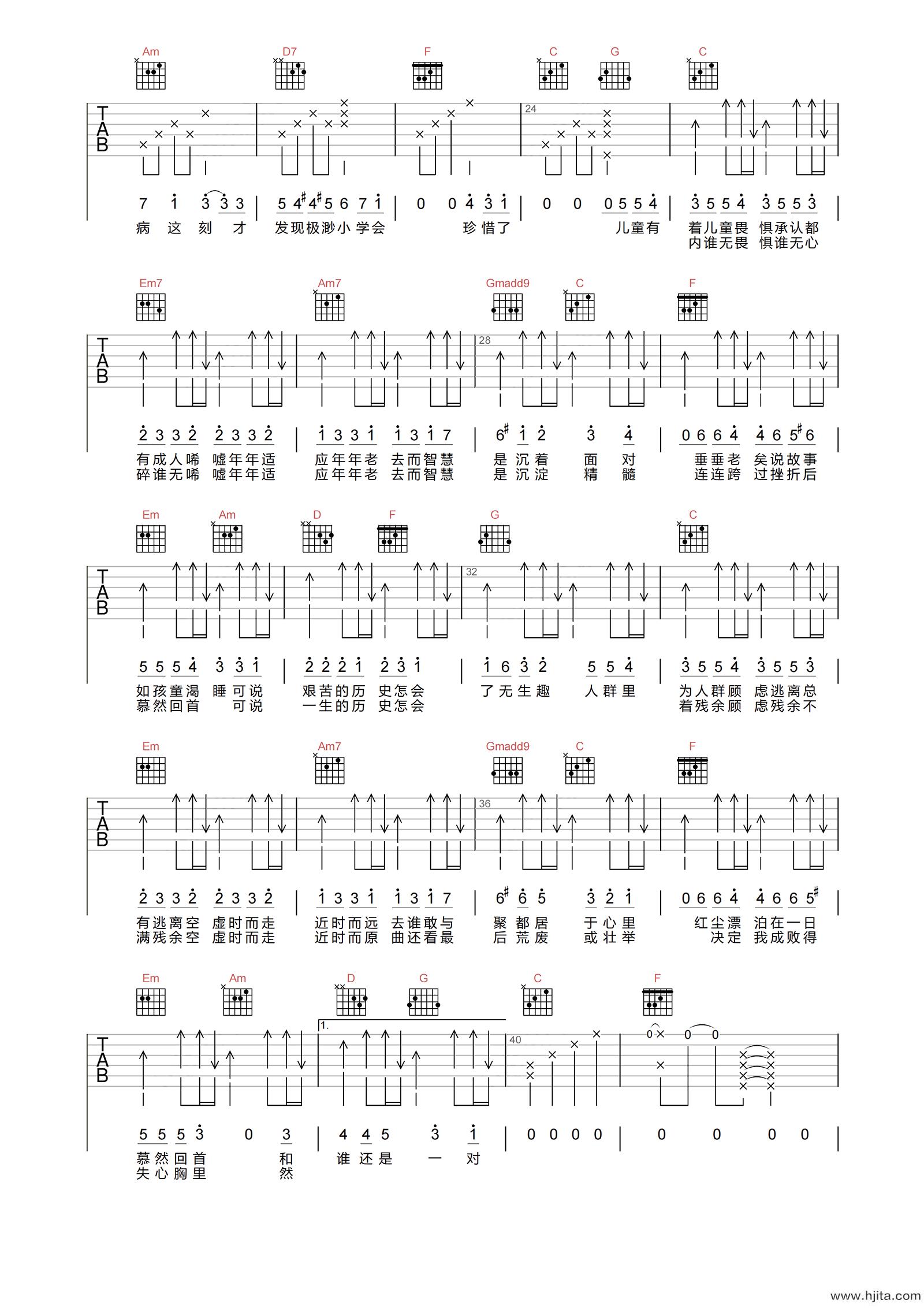 郑秀文《我们都是这样长大的》吉他谱-C调吉他弹唱谱