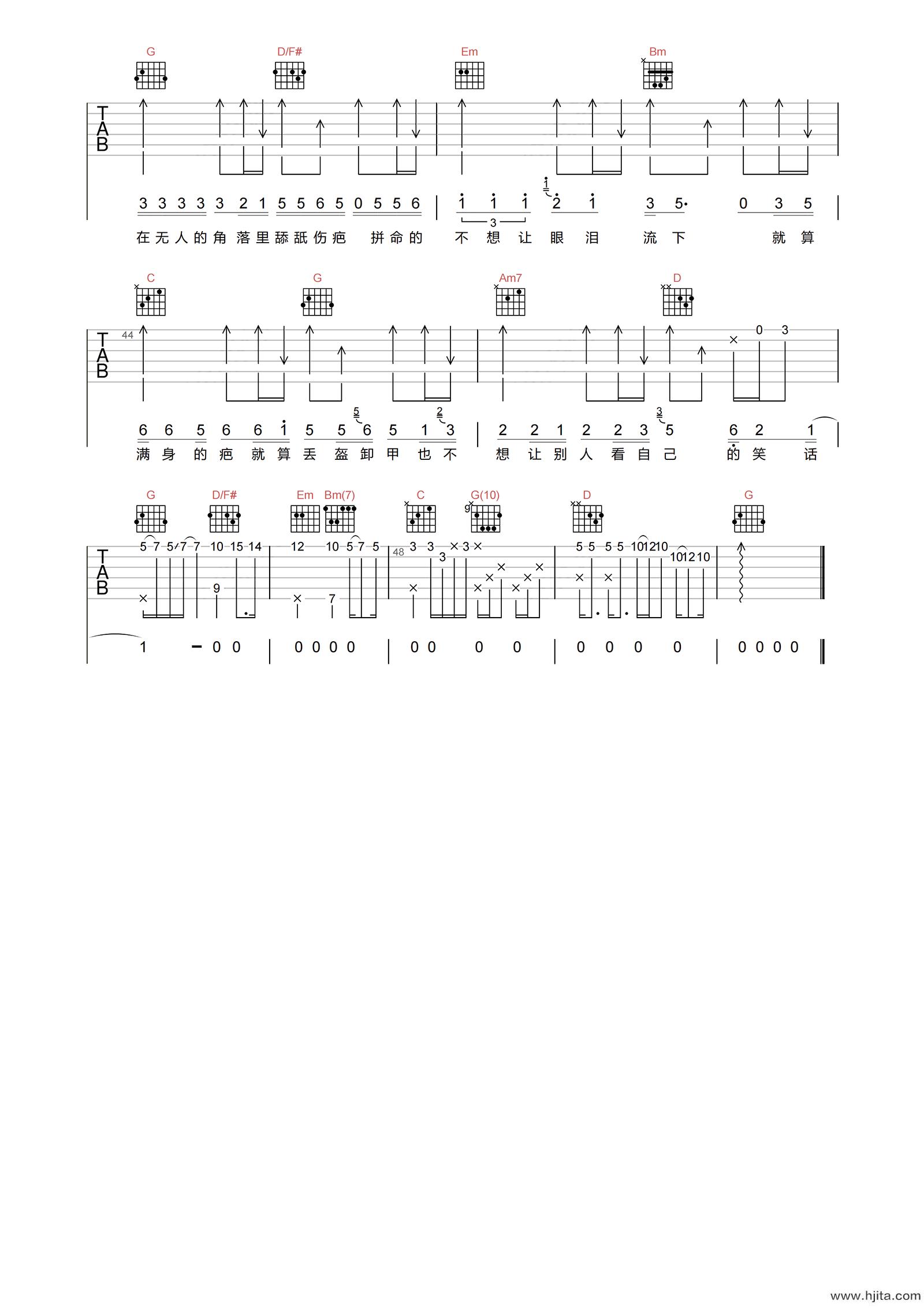 曾抖抖《平凡日子里的挣扎》吉他谱-G调高清原版弹唱谱