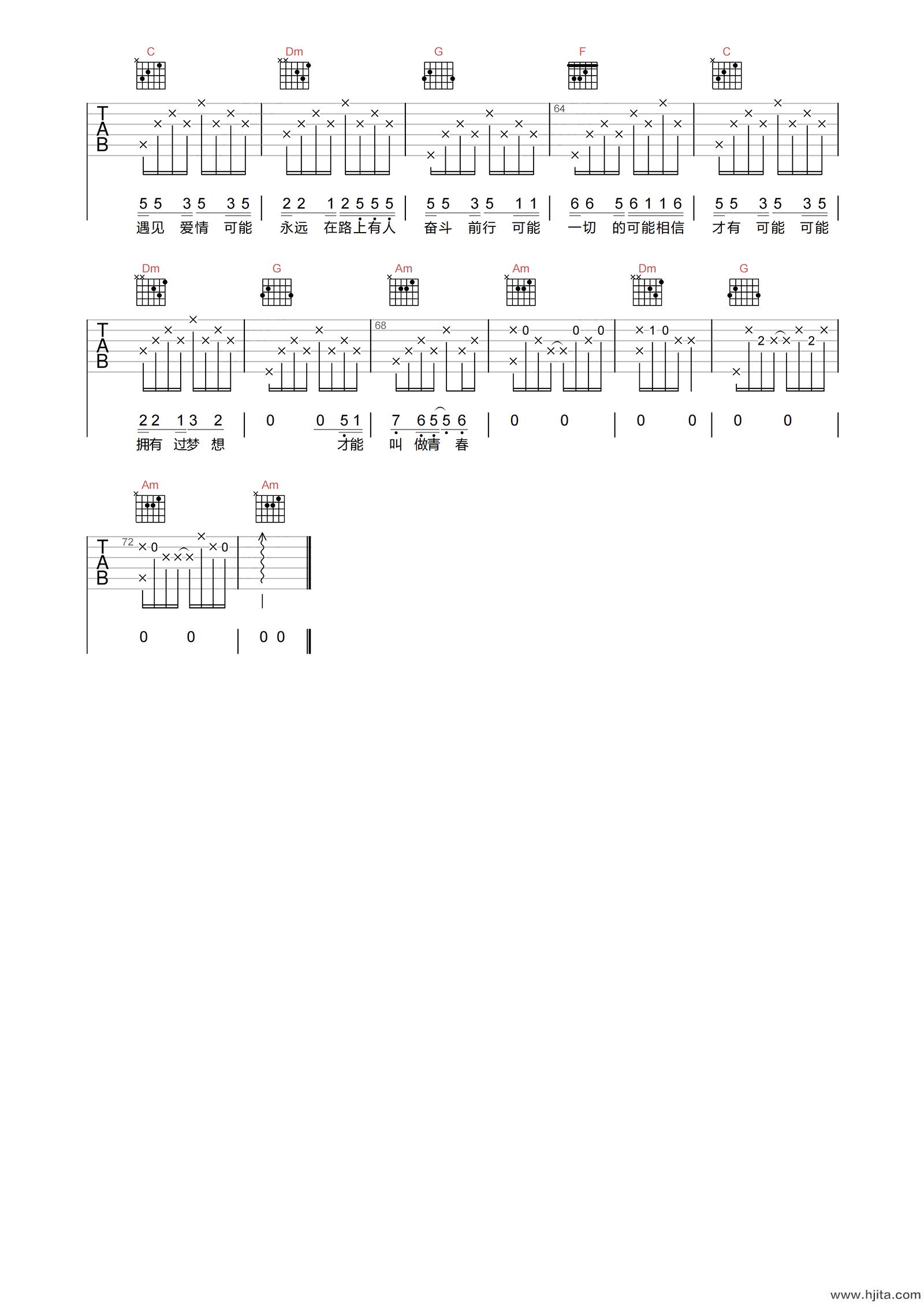 可能吉他谱-程响-C调原版弹唱谱-附PDF下载