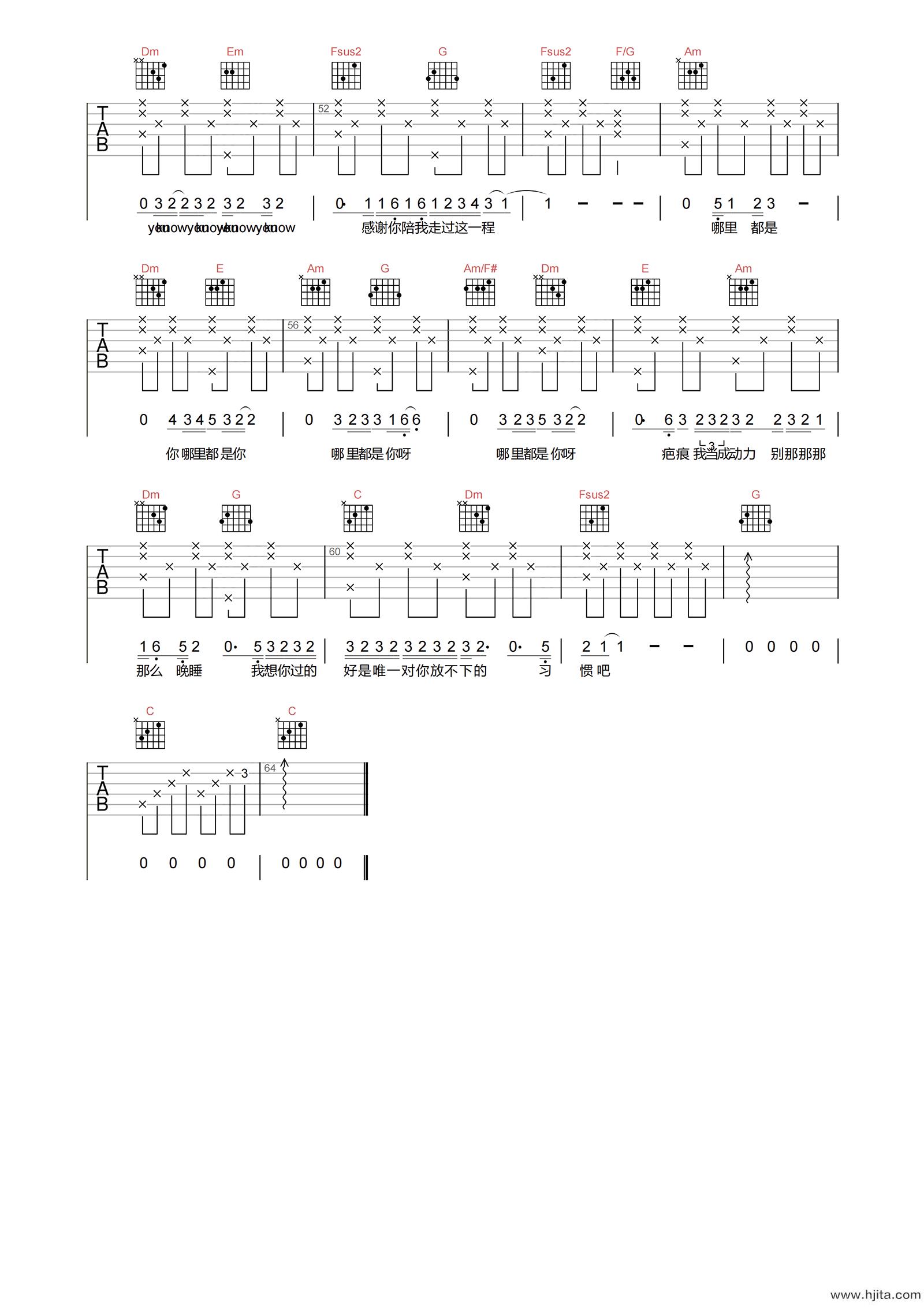 队长《哪里都是你2.0》吉他谱-C调高清原版弹唱谱