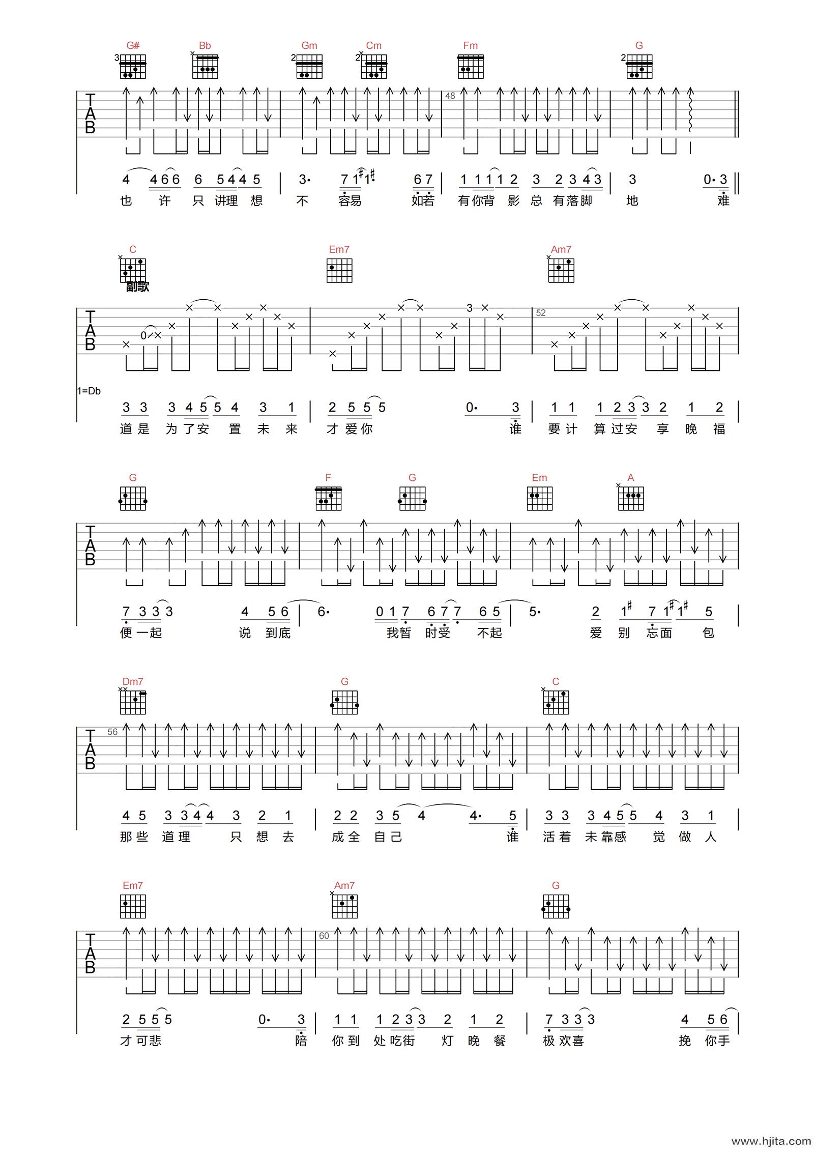 卫兰《街灯晚餐》吉他谱-C调原版弹唱谱