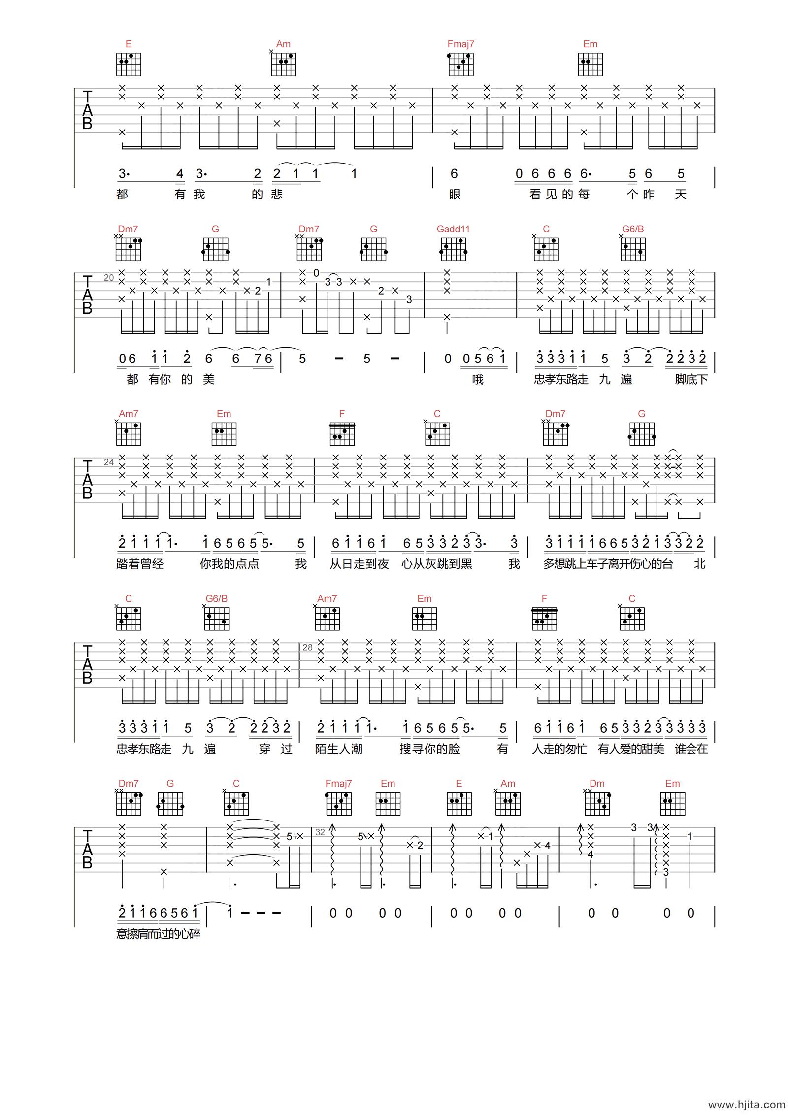 忠孝东路走九遍吉他谱-动力火车-C调精编原版-附PDF