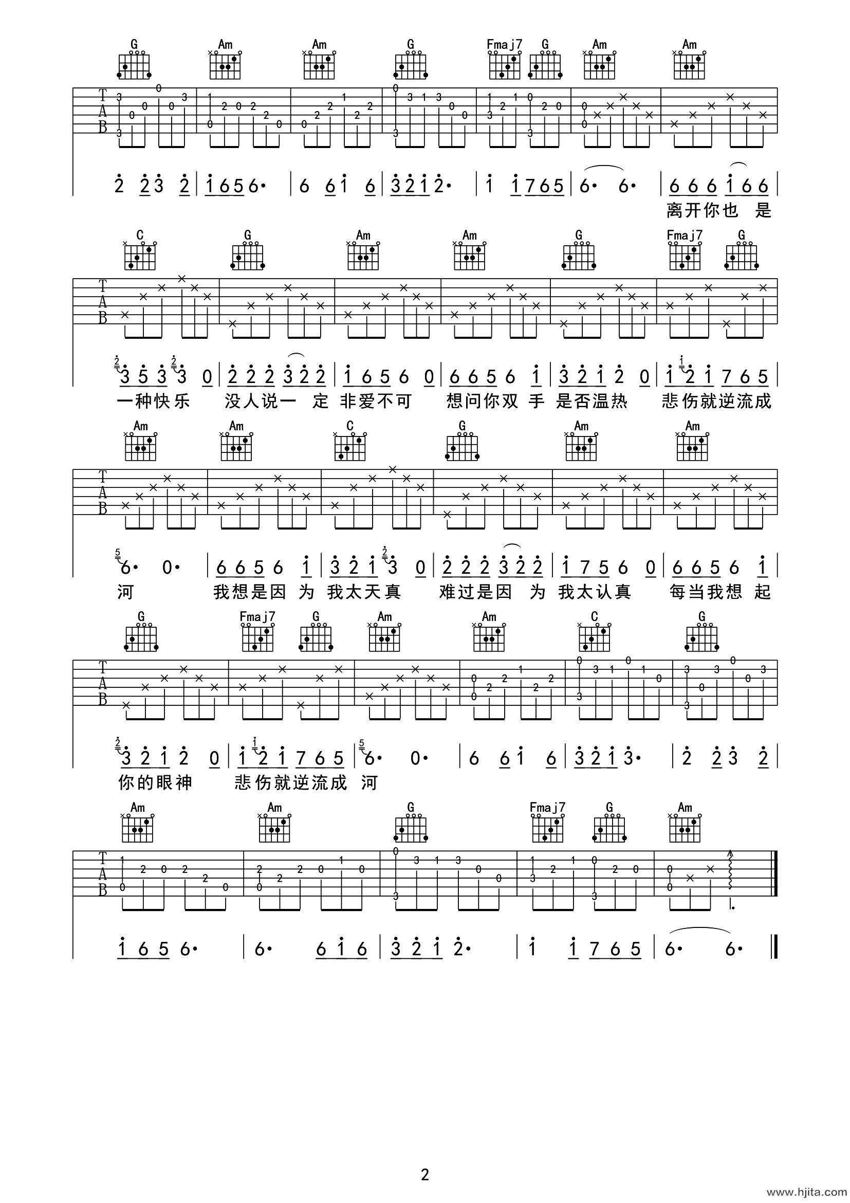 逆流成河吉他谱-金南玲-C调弹唱图片谱-附PDF下载