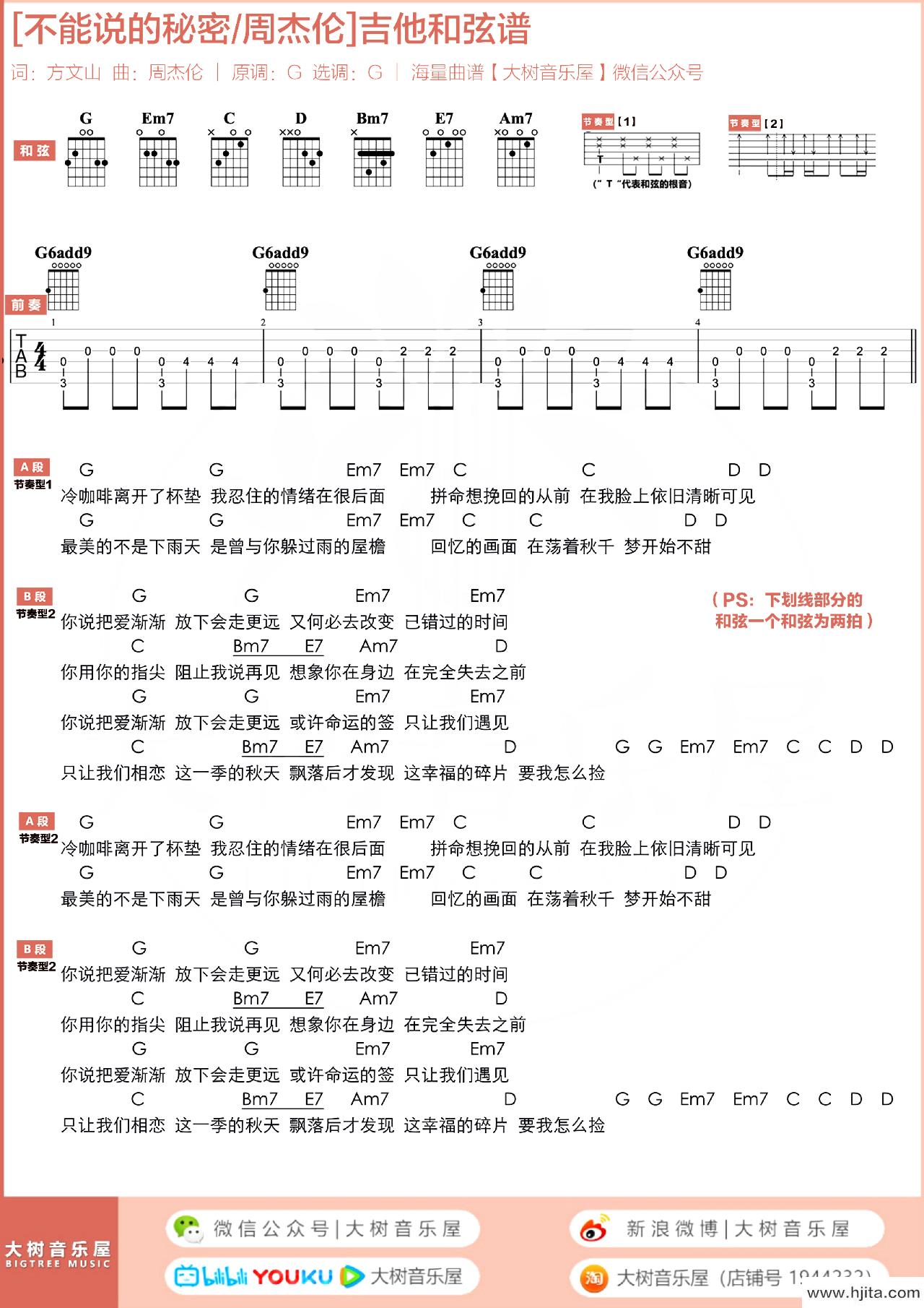 不能说的秘密吉他谱_G调超原版_周杰伦_吉他演示/教学