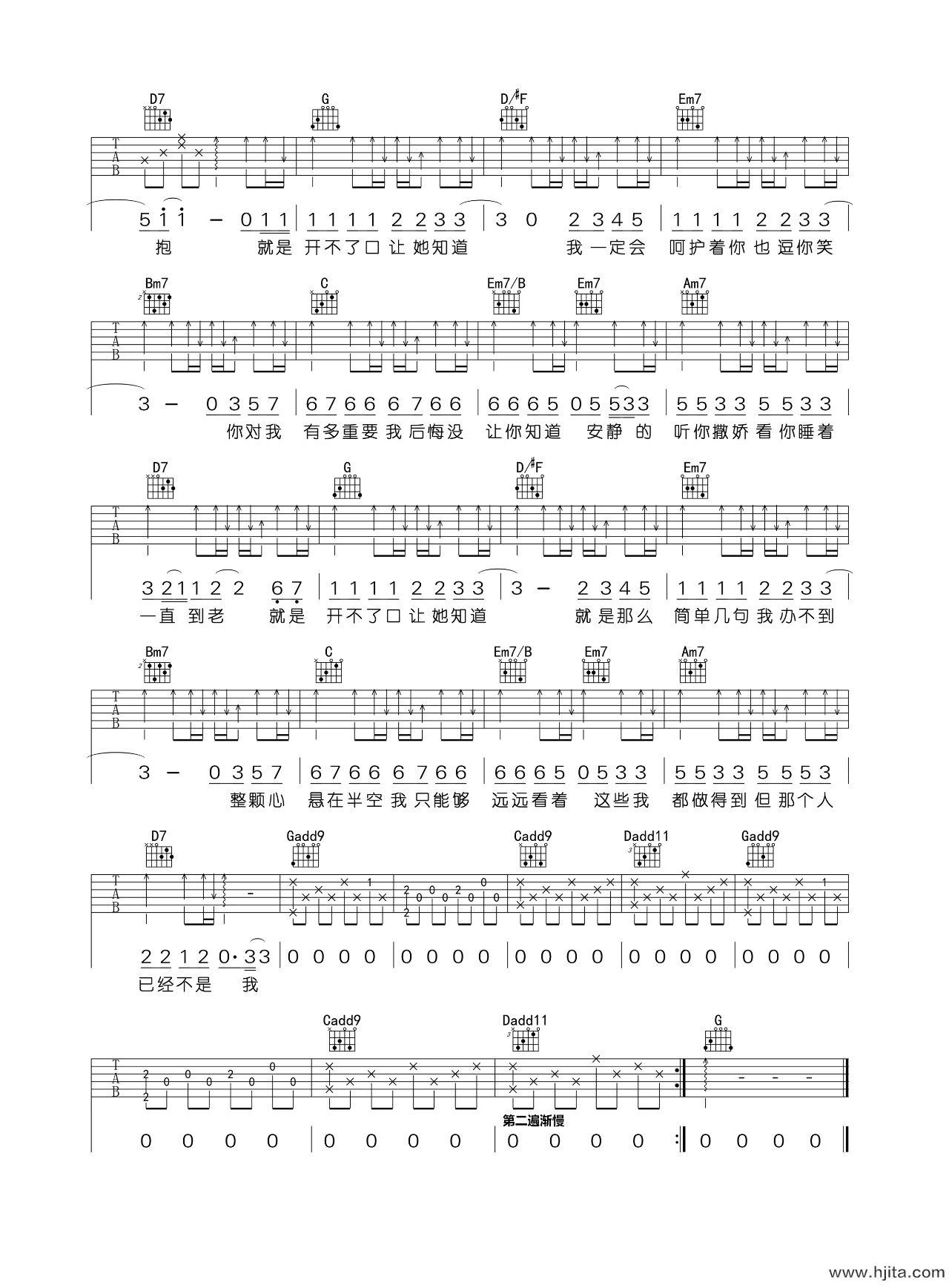 开不了口吉他谱_周杰伦_A调原版六线谱_高清弹唱谱