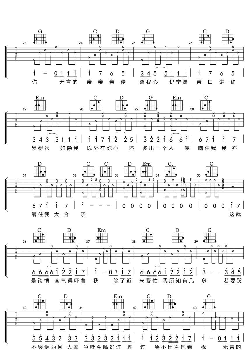 《你瞒我瞒吉他谱》陈柏宇_G调原版图谱_网络转载制谱