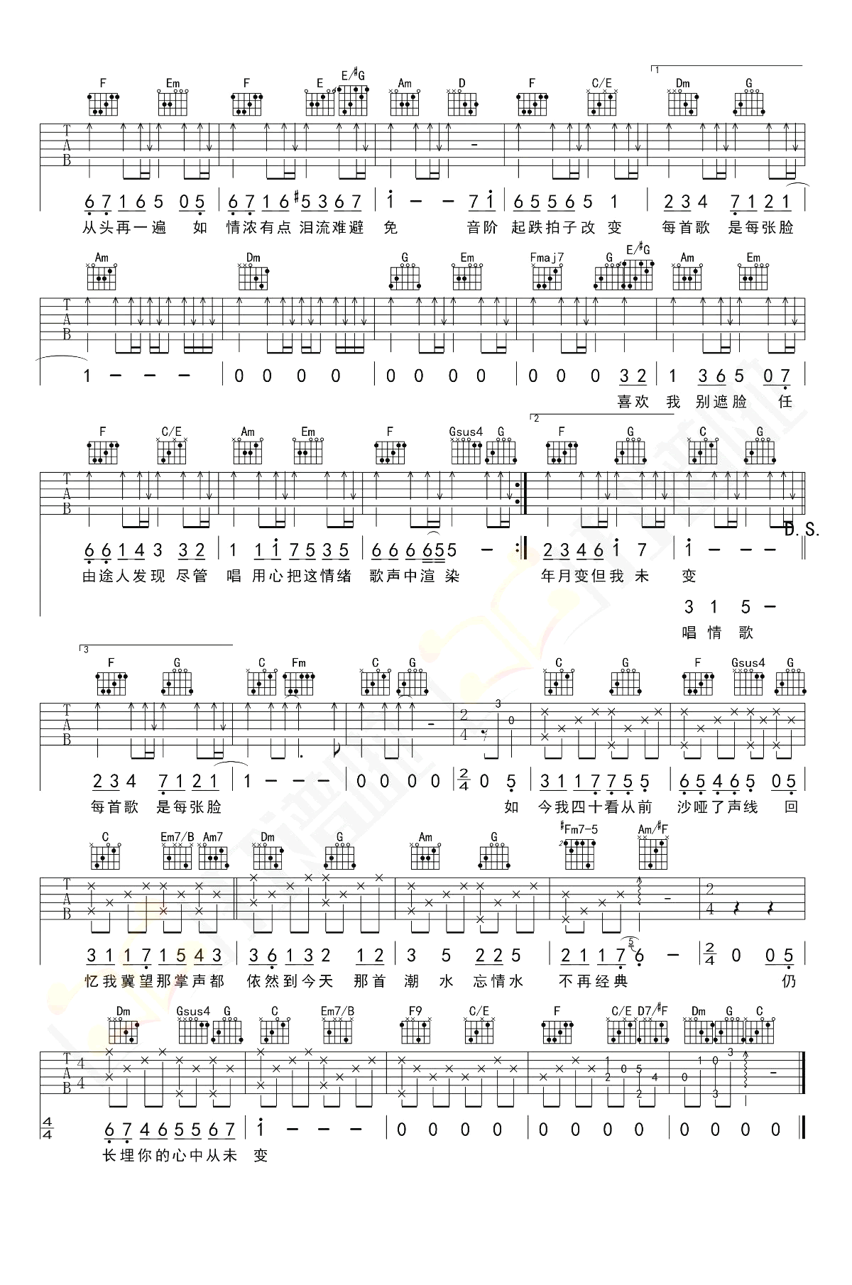 《十七岁吉他谱》刘德华_C调六线谱_打谱啦制谱