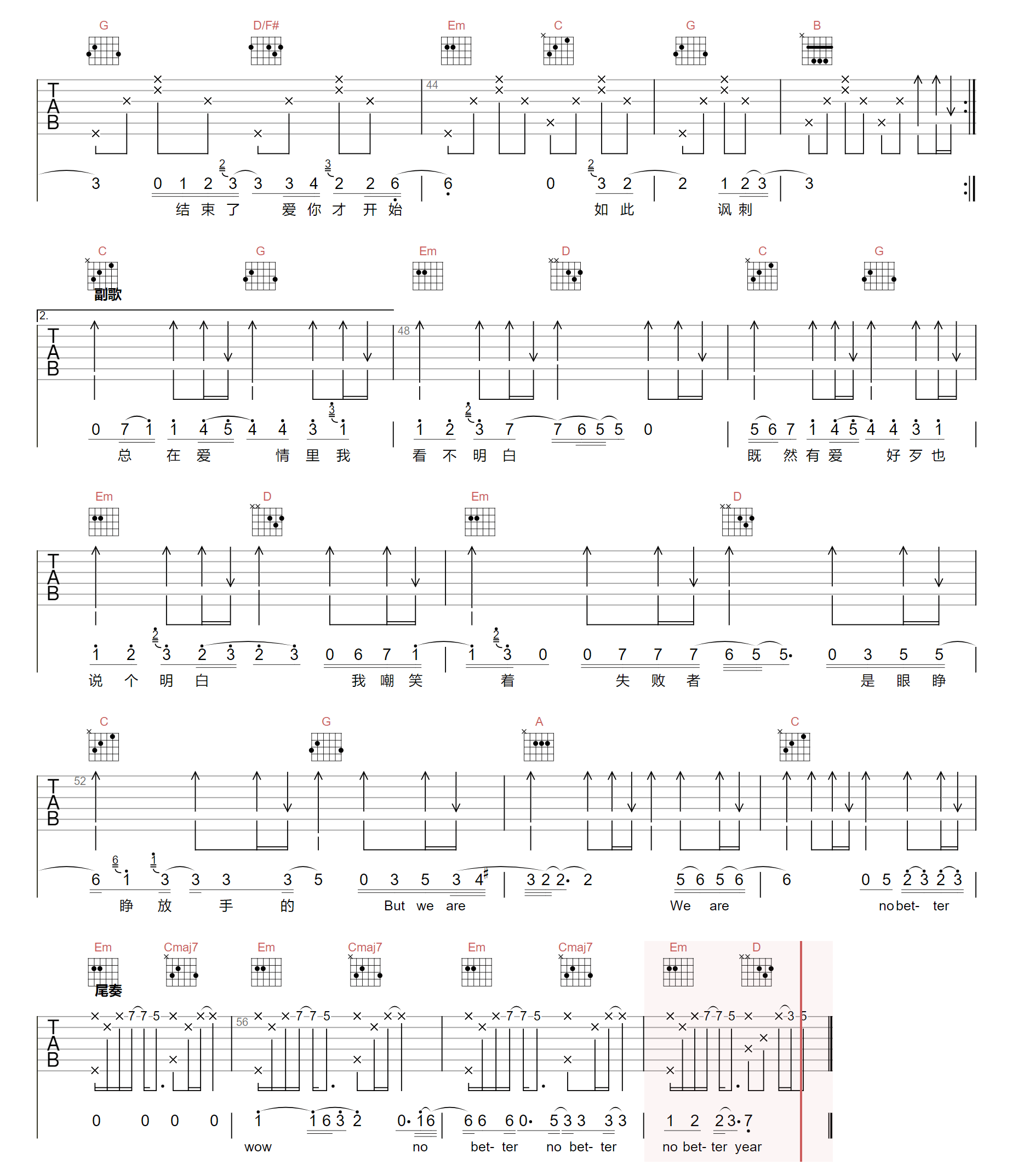 《失语者吉他谱》蔡健雅_G调六线谱_两万五制谱