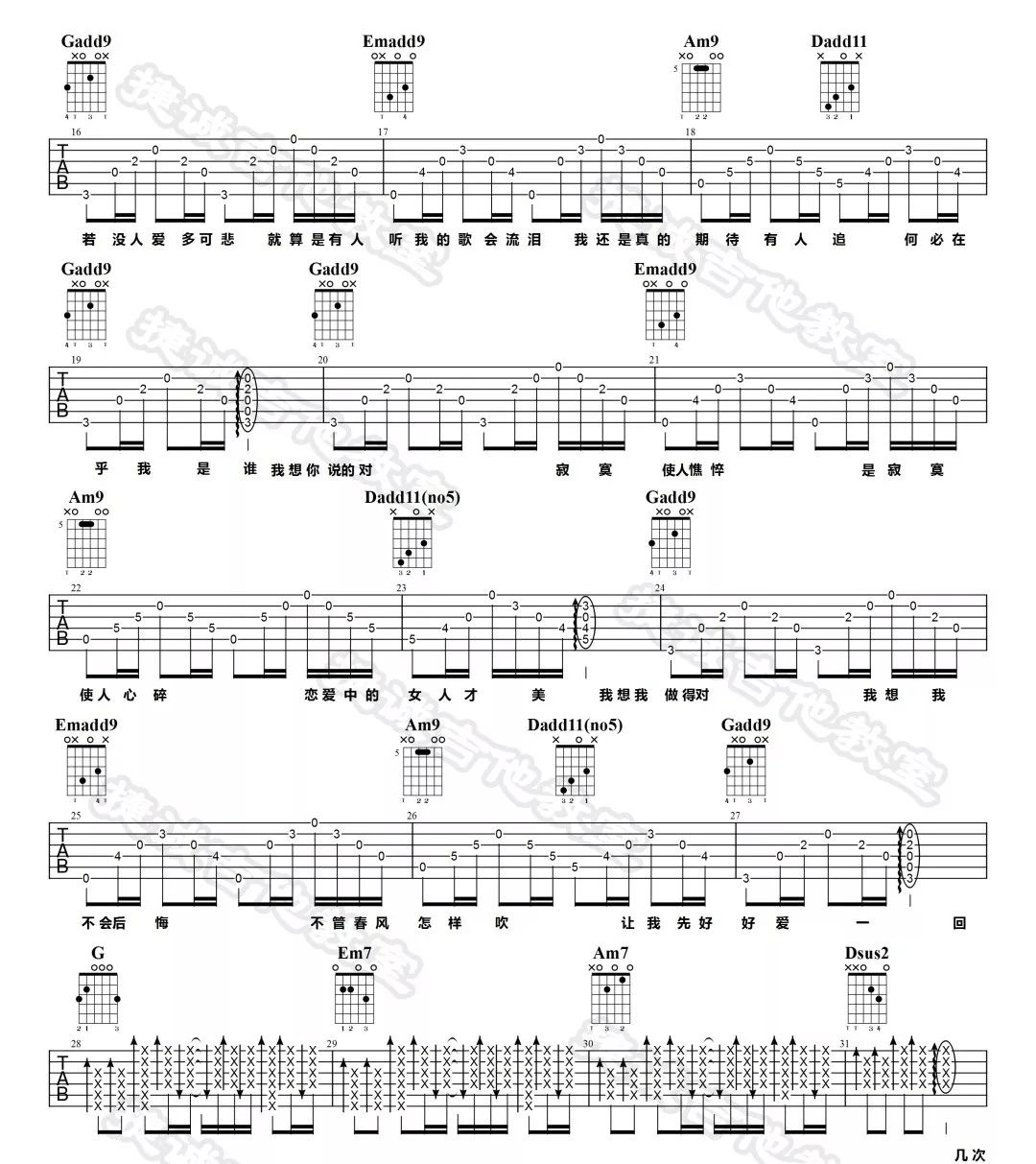 《不必在乎我是谁吉他谱》李宗盛_G调六线谱_捷诚吉他教室制谱