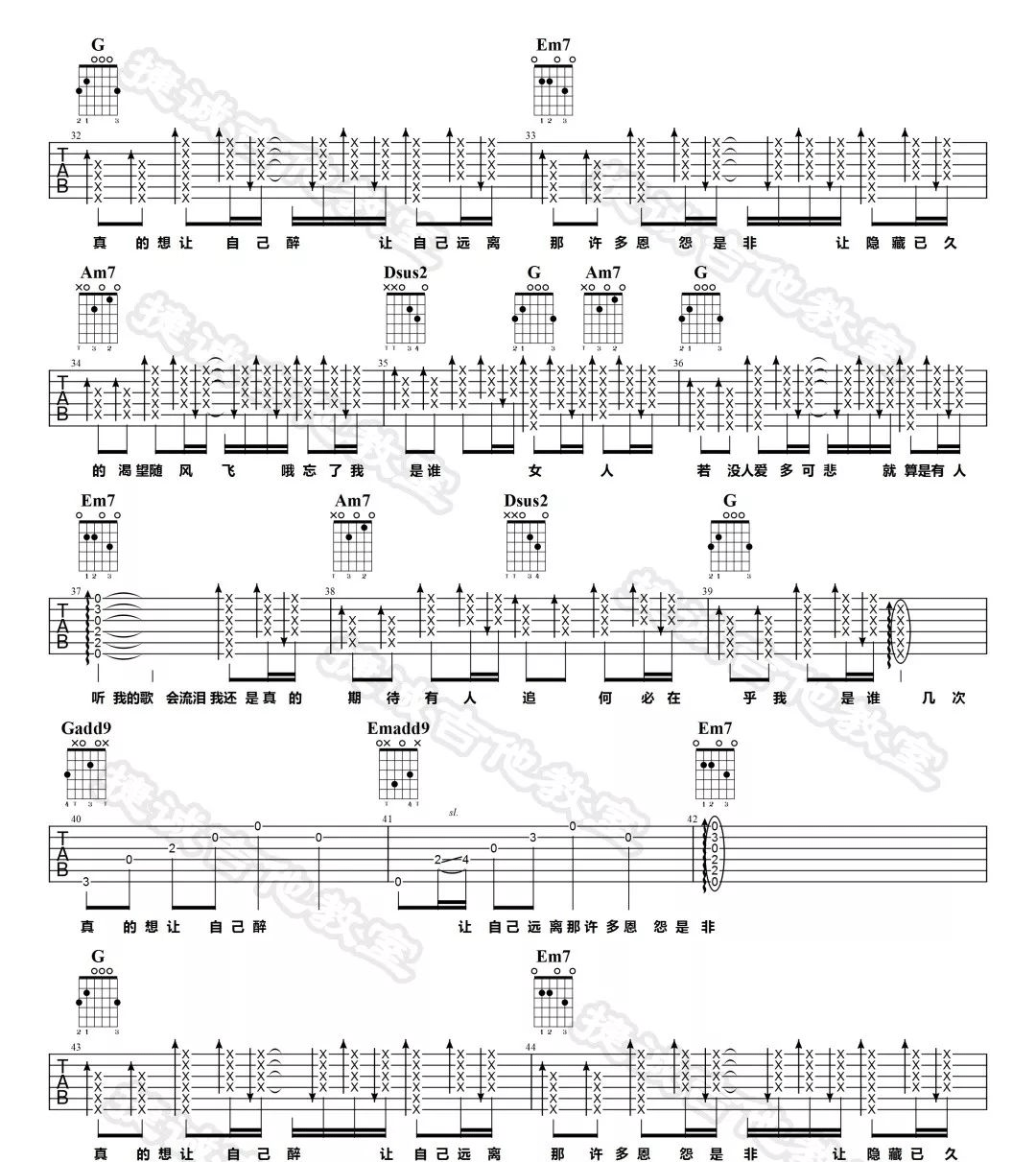 《不必在乎我是谁吉他谱》李宗盛_G调六线谱_捷诚吉他教室制谱