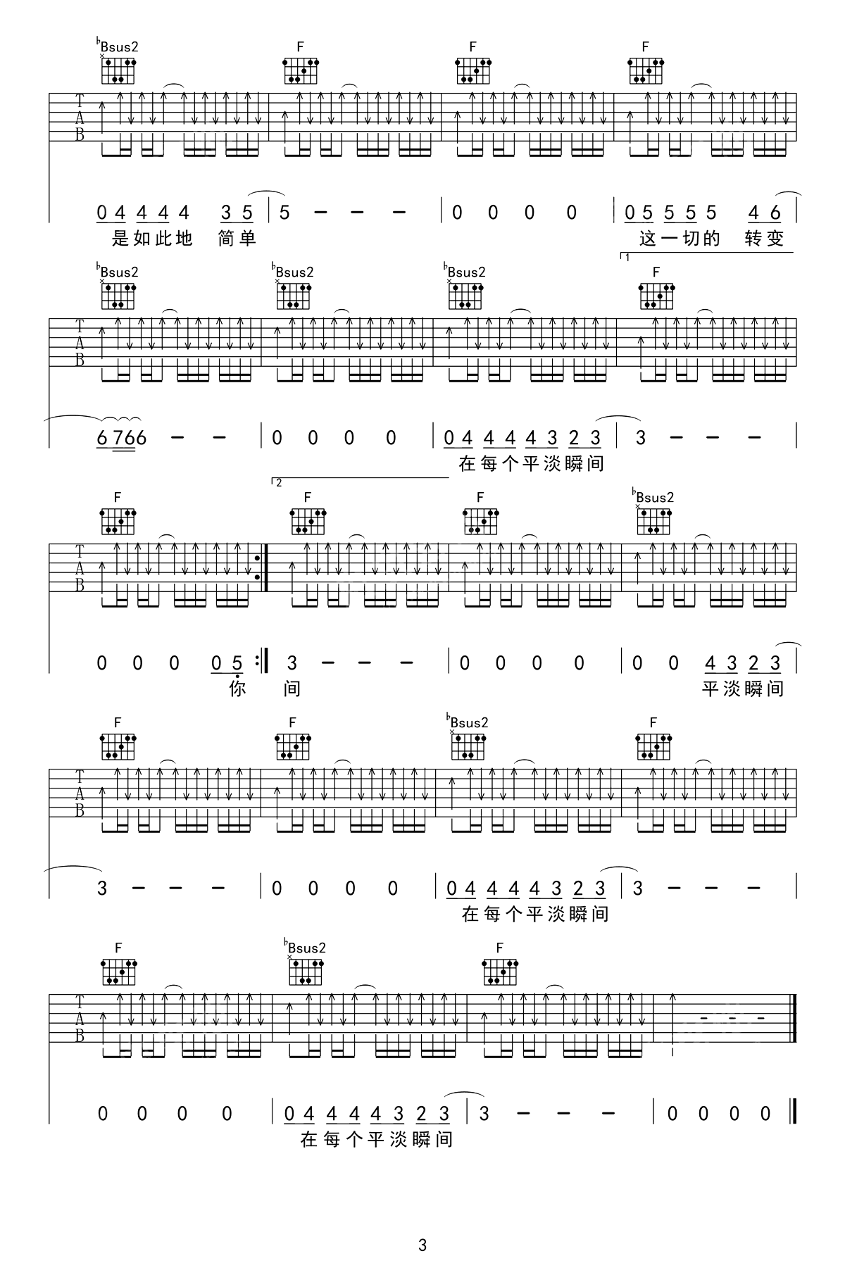 《每一刻都是崭新的吉他谱》许巍_F调六线谱_万能青年制谱