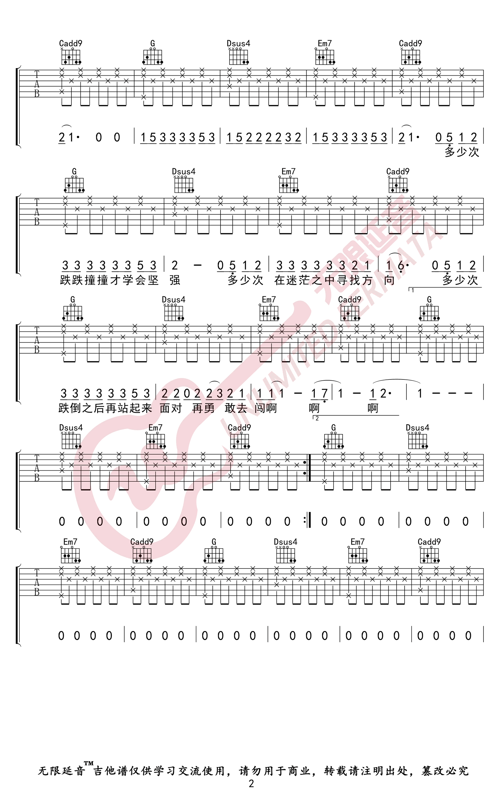 《微微吉他谱》傅如乔_G调六线谱_无限延音制谱