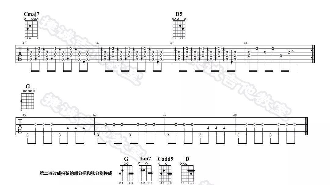 《不能说的秘密吉他谱》周杰伦_G调六线谱_捷诚吉他教室制谱
