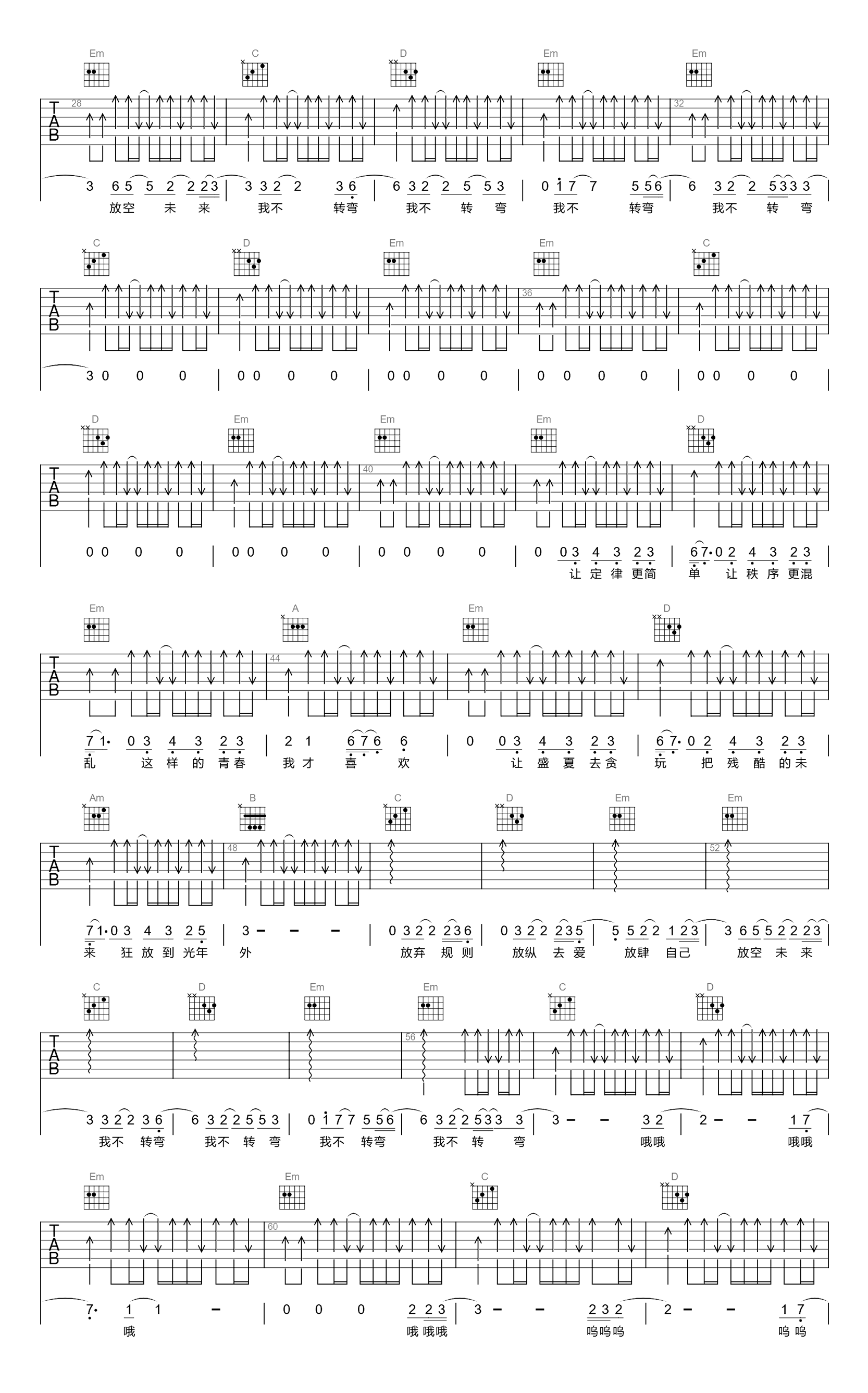 五月天《盛夏光年吉他谱》G调扫弦完整版_依曰凡制谱