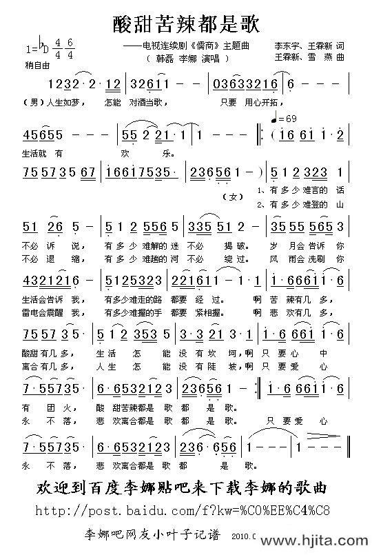 歌曲酸甜苦辣都是歌（电视剧《儒商》主题曲）的简谱歌谱下载