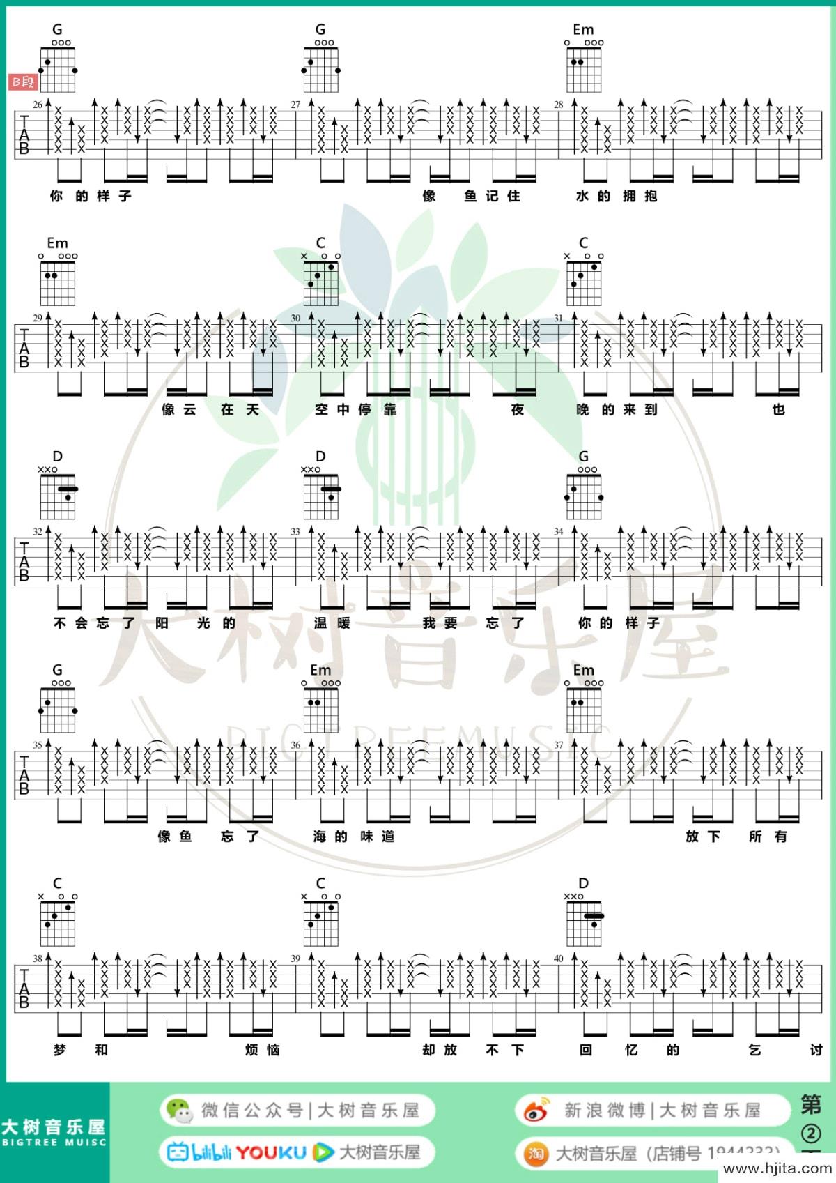 像鱼（王贰浪演唱 G调指法编配）