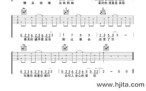 玫瑰少年吉他谱_抖音热门片段_C调弹唱六线谱