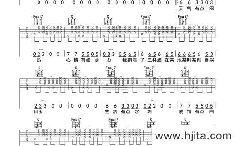 自娱自乐吉他谱_金志文_C调拍弦版六线谱_吉他弹唱谱
