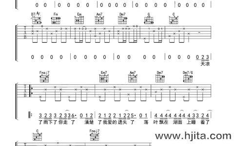 说了再见吉他谱_周杰伦_C调原版六线谱_吉他弹唱谱