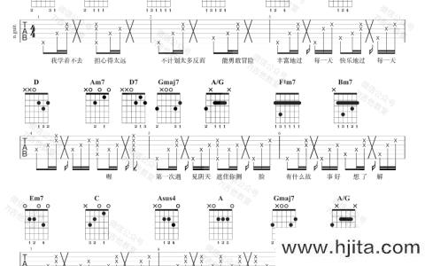 心墙吉他谱_D调弹唱六线谱_郭静