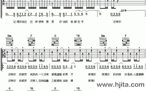 刘德华《没有你的城市》吉他谱_F调原版六线谱