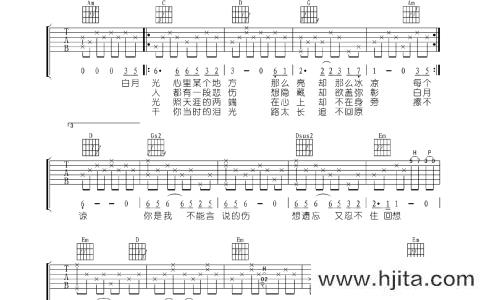 白月光吉他谱_C调原版六线谱_高清图片谱_张信哲