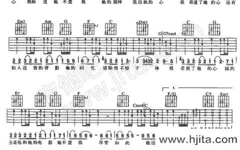 张杰《他不爱我》吉他谱_C调指法吉他谱