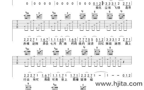 七月上吉他谱_Jam(阿敬)_B调六线谱_《七月上》吉他弹唱谱