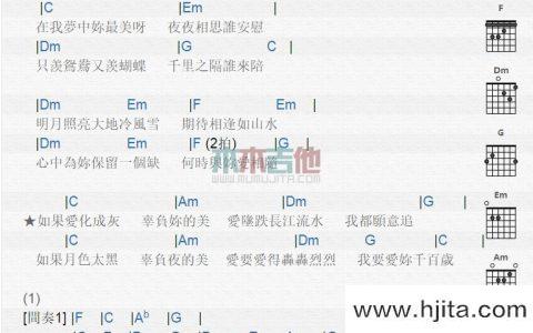 爱你千百岁吉他谱_陈雷_E调和弦谱_吉他弹唱谱
