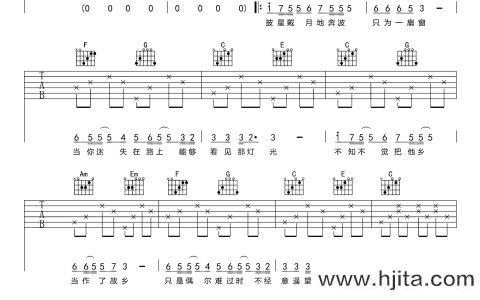 异乡人吉他谱_李健_《异乡人》C调高清谱【演示视频】
