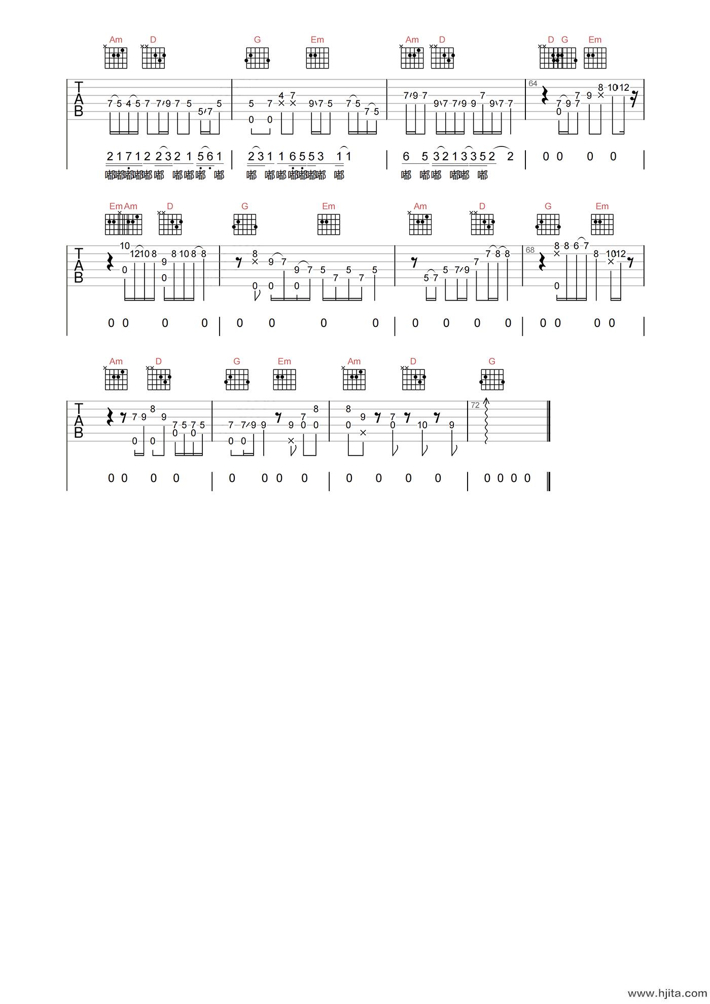 命中注定吉他谱-庾澄庆-G调原版编配-吉他弹唱六线谱
