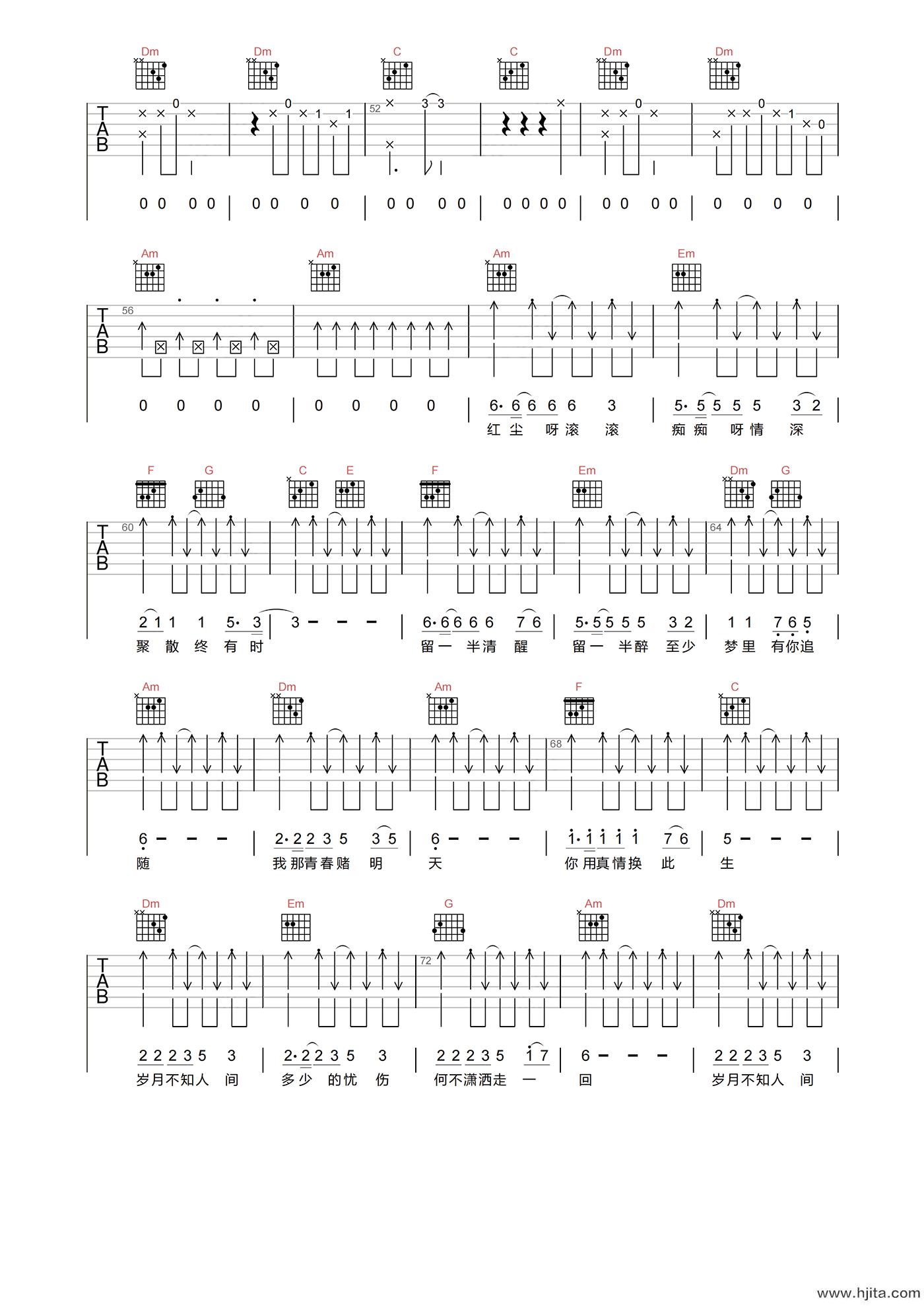 叶倩文《潇洒走一回》吉他谱-C调高清原版六线谱
