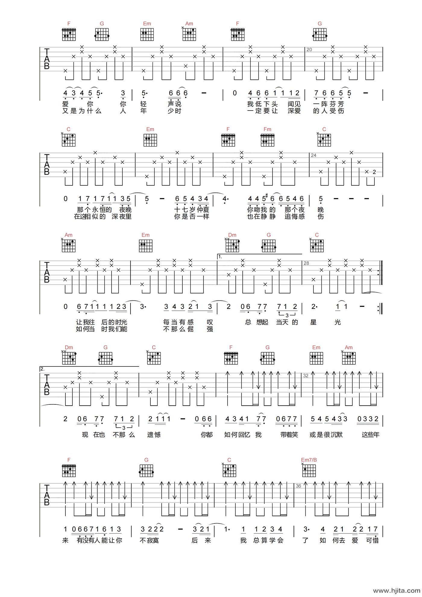 后来吉他谱-刘若英《后来》C调原版弹唱吉他谱