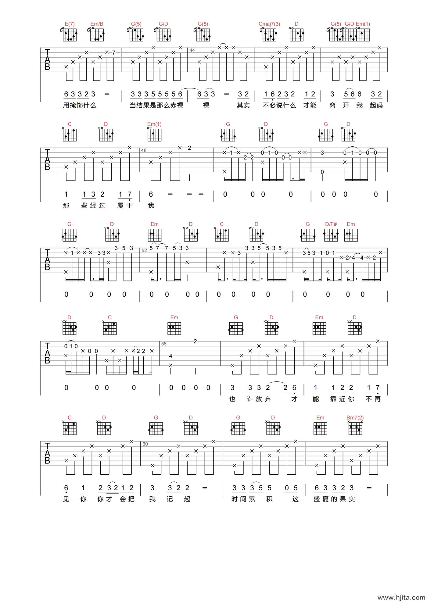 莫文蔚《盛夏的果实》吉他谱-C调原版弹唱吉他谱